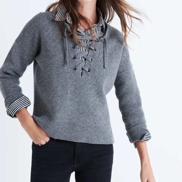 Madewell Merino Wool Knit Womens Sweater Pullover Grey Size Small Boxy Casual - Picture 1 of 10